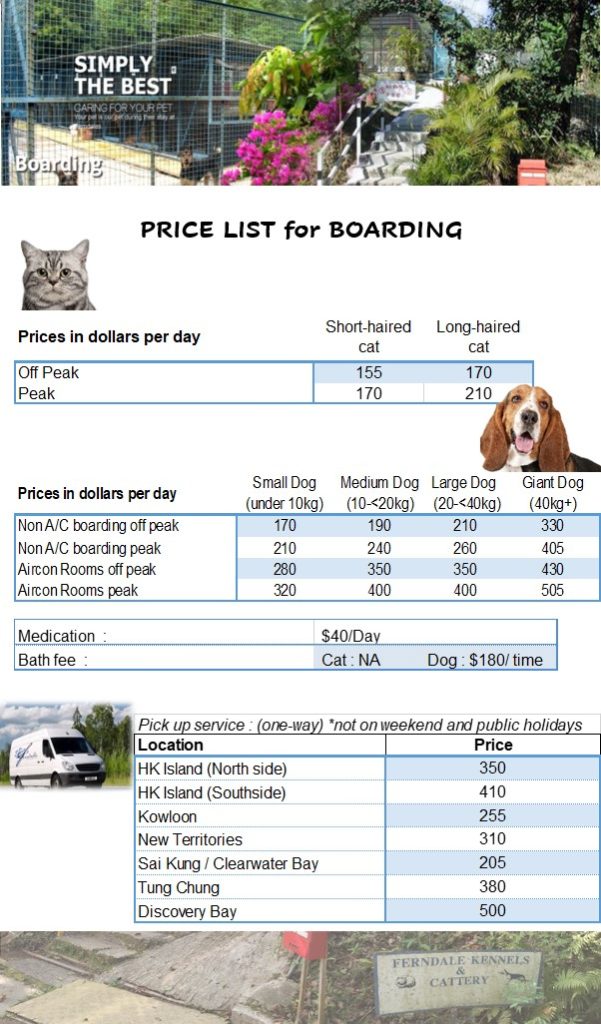 Boarding Price List - Ferndale Kennels 