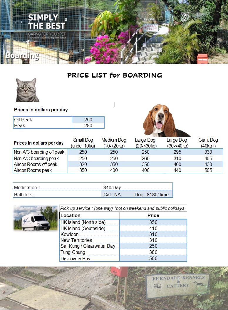 Pet Boarding Prices in Ferndale Kennels & Cattery